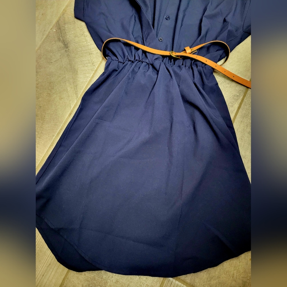 Womens Collard Dress with Belt - Picture 5 of 9